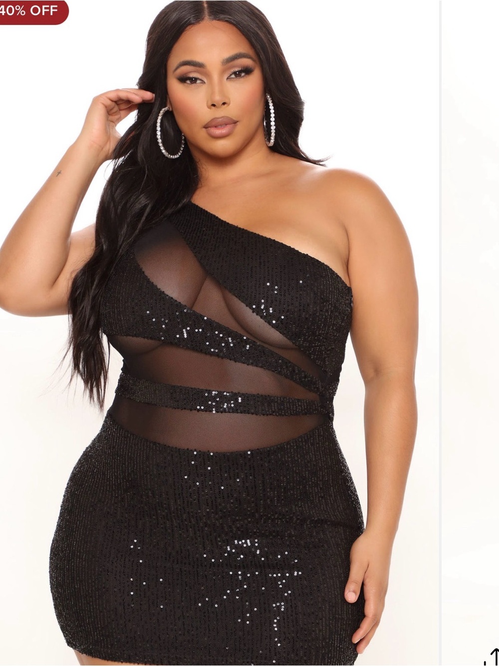 Black One-Shoulder Sequin Mesh Cutout Mini Dress